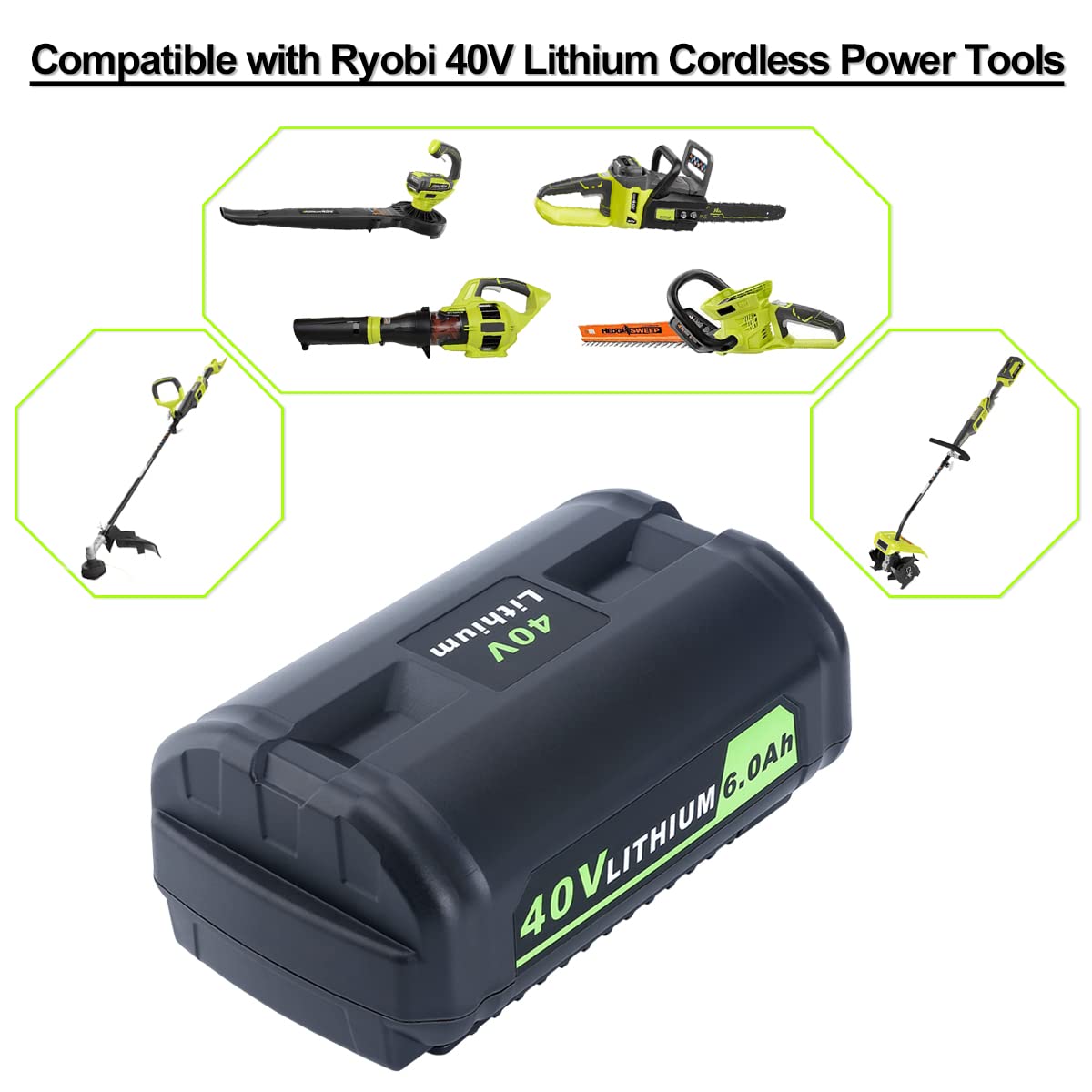 Compatible with Ryobi 40V Battery 6.0Ah Lithium Replacement OP4050A