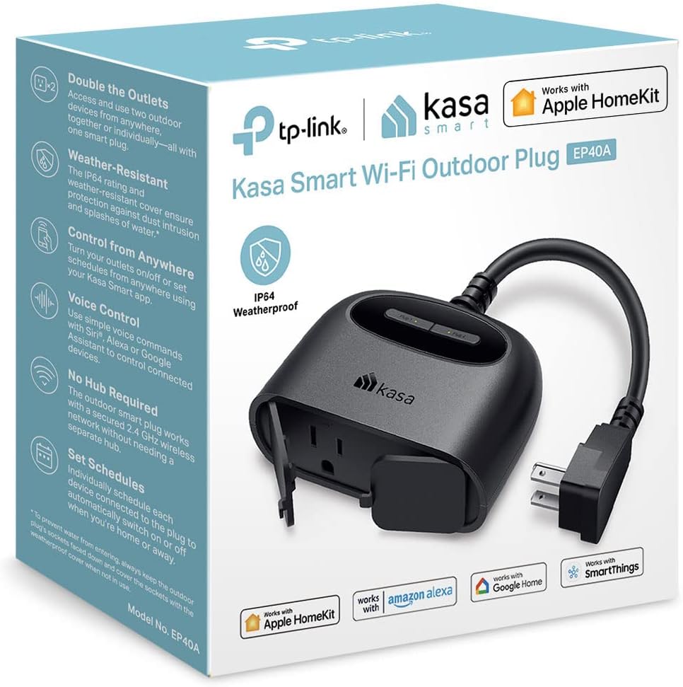 Kasa Apple HomeKit Outdoor Smart Plug, 2 Sockets, IP64 Weather Resistance for Outdoor String Lights, Compatible with