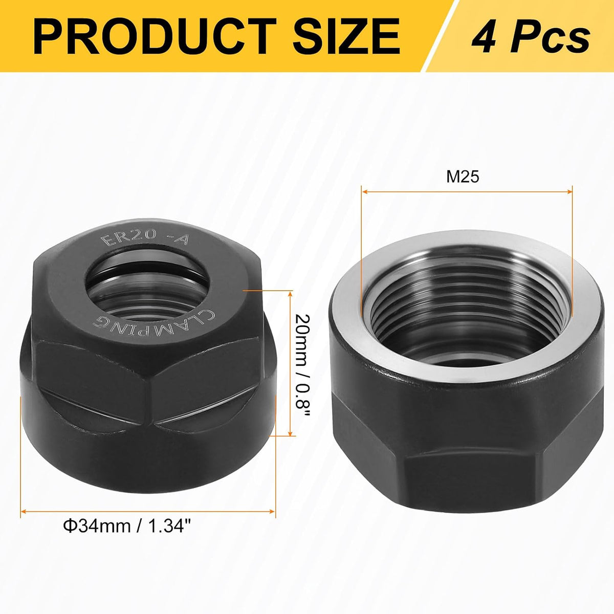 uxcell 4pcs Clamping ER20A(M25) Collet Clamping Nuts for CNC Milling Chuck Holder Lathe
