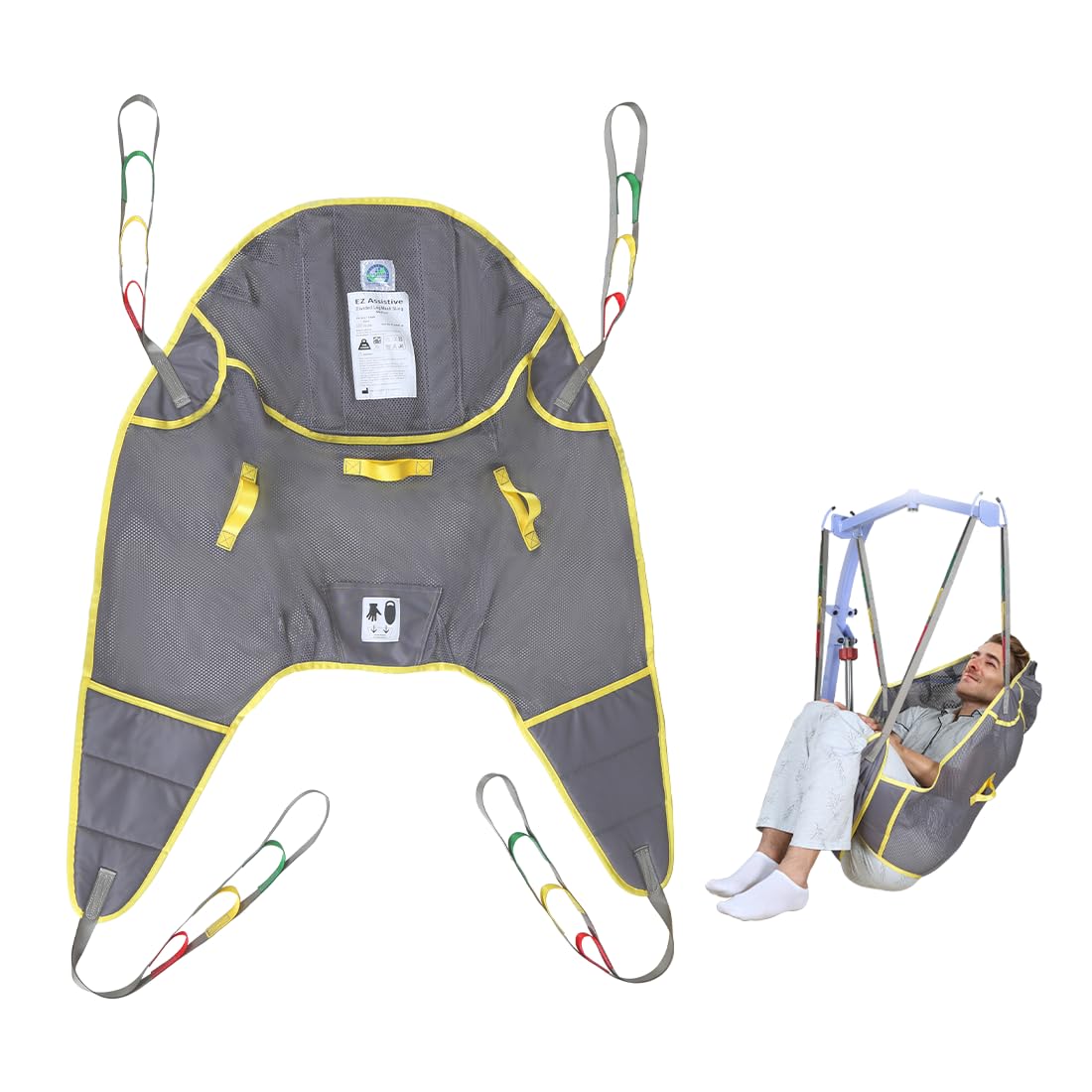 Patient Lift Divided Leg Sling with Head Support, Full Body Mesh Transfer Sling, 500 lb Safe Working Load, Compatible with Most Patient Lift Systems
