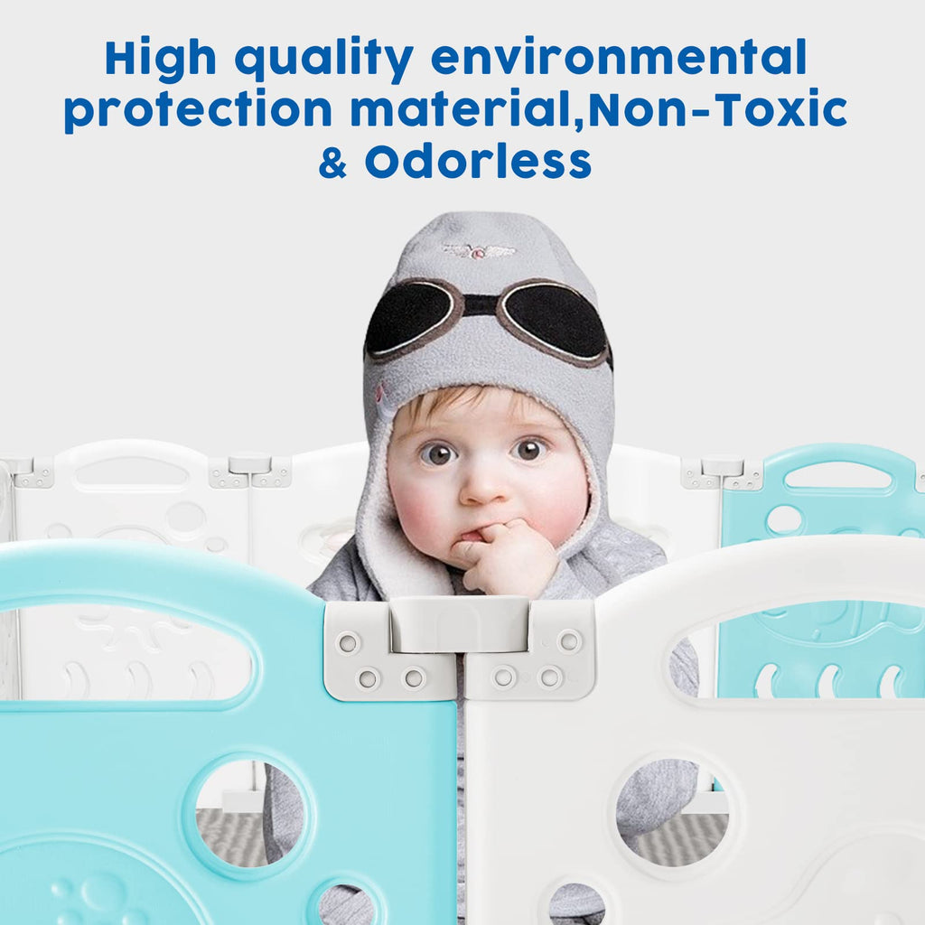 22-Panel Modular Foldable Baby Playpen & Safety Activity Yard with Locking Walk-Through Gate for Infants & Toddlers