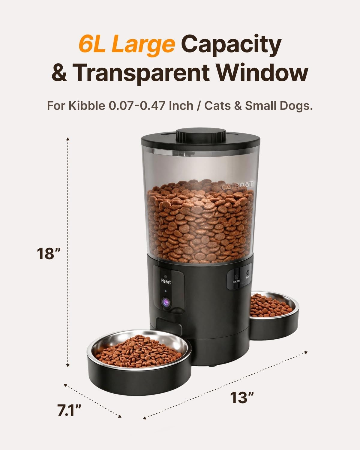 Dual-Camera Automatic Pet Feeder with 2 Bowls, 6L Smart Feeder for 2 Cats | 2K HD Video, App Control, Slow Feed Mode