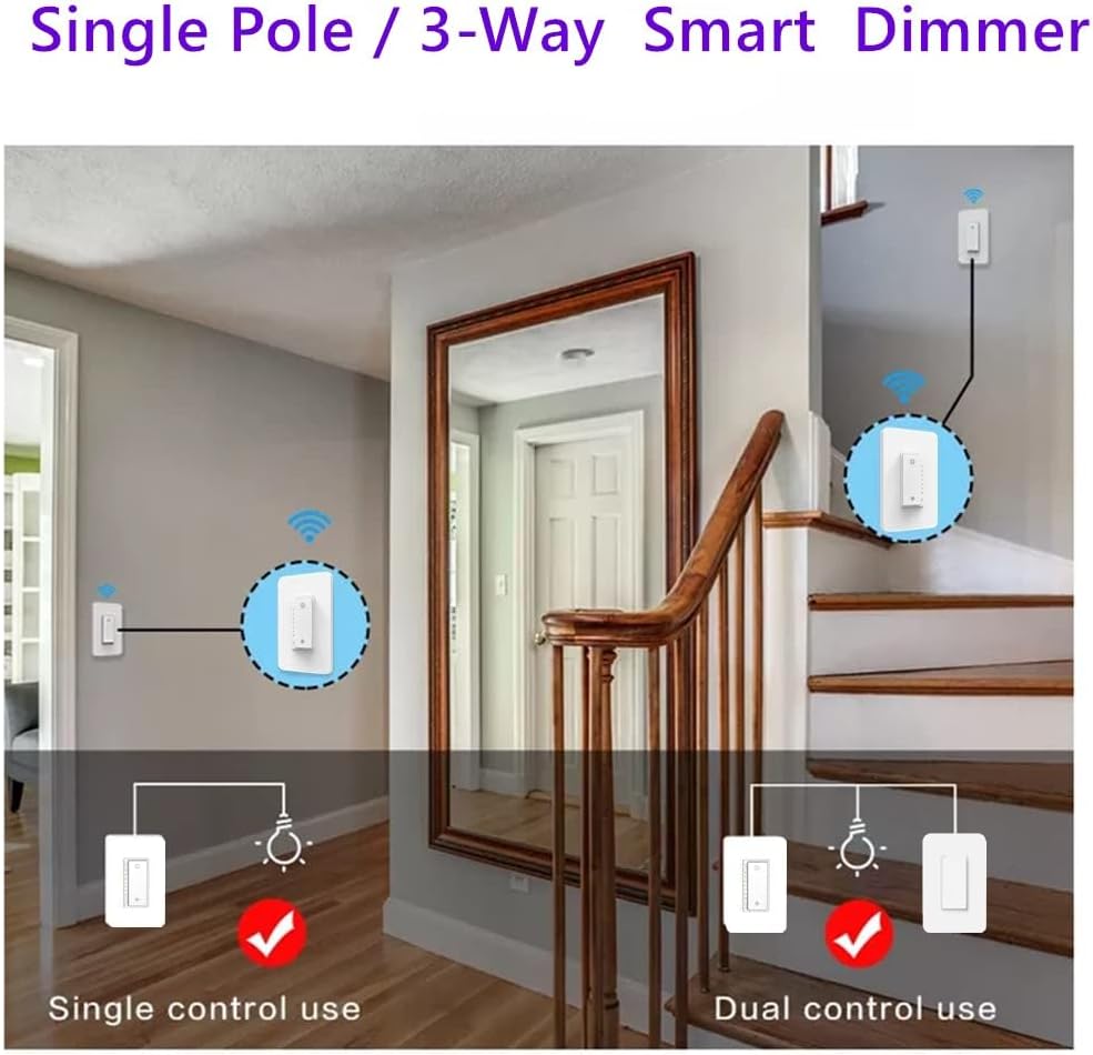 Smart Dimmer Switch, Single Pole/3-Way, Compatible with Alexa & Google Home
