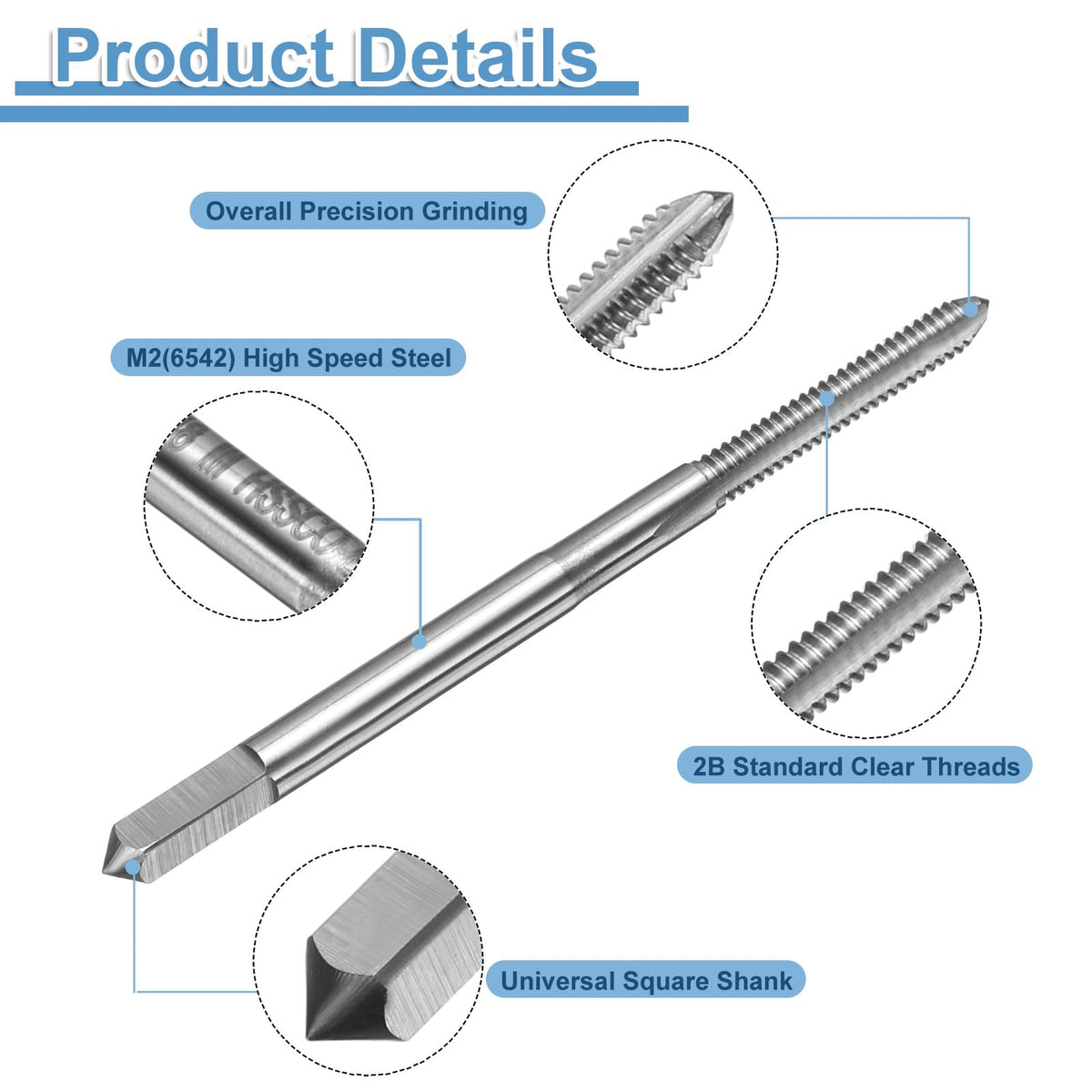 uxcell 2pcs Hand Bottom Tap #3-48 UNC 2B Thread Bottoming Style Threading Taps High Speed Steel HSS6542 Straight Flutes Screw Tapping Tool