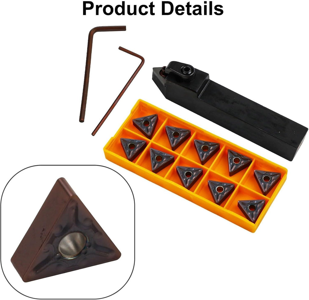 13PCS CNC Turning Tool Set, MTENN1616H16 Carbon Steel Tool Holder, TNMG332 / TNMG160408 Carbide Inserts, And Wrenches (L2/L3) With Screws LSM625 / CTM513, Metal Right Hand Turning Tool