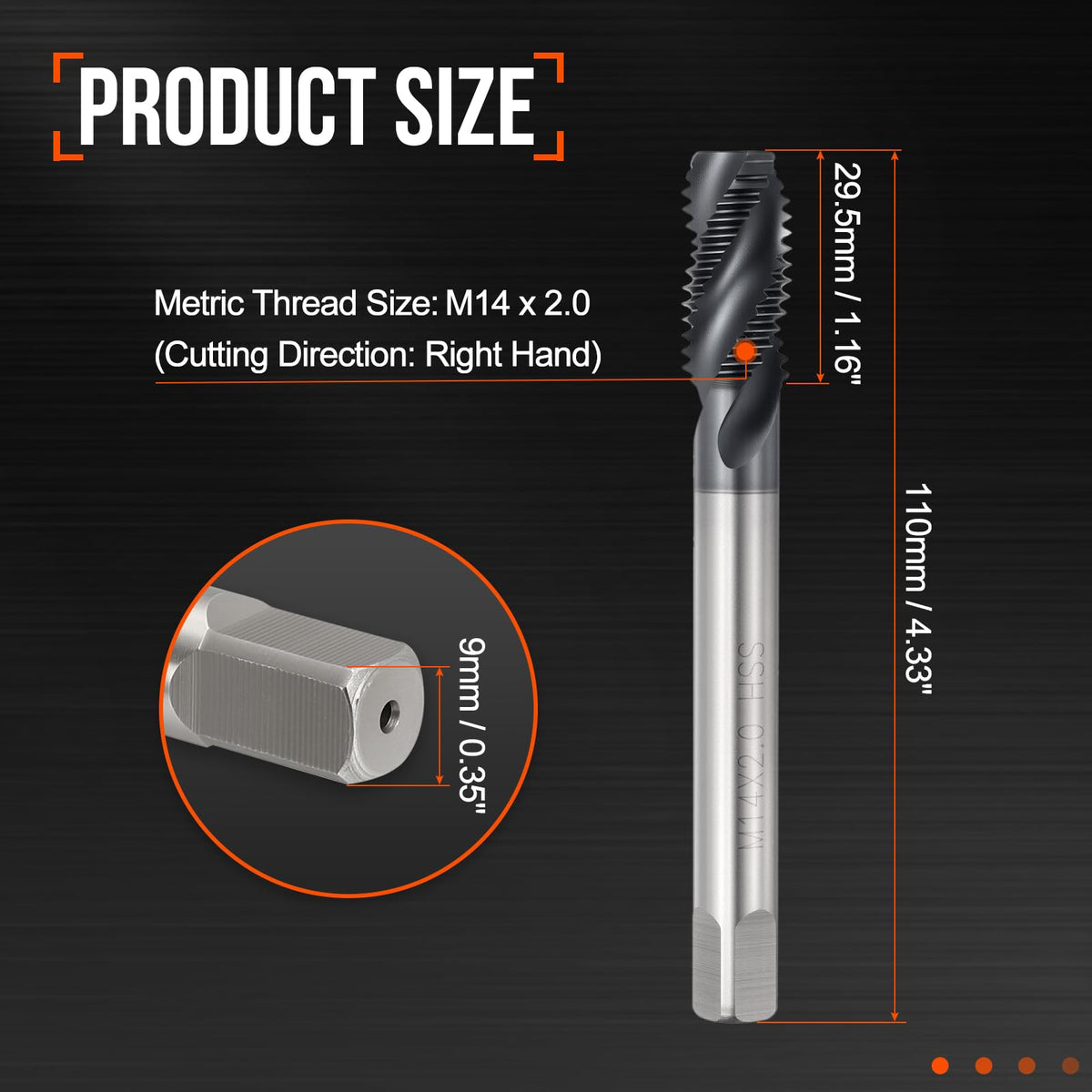 Workkyma M14 x 2.0 Spiral Flute Thread Tap M2 High Speed Steel TICN