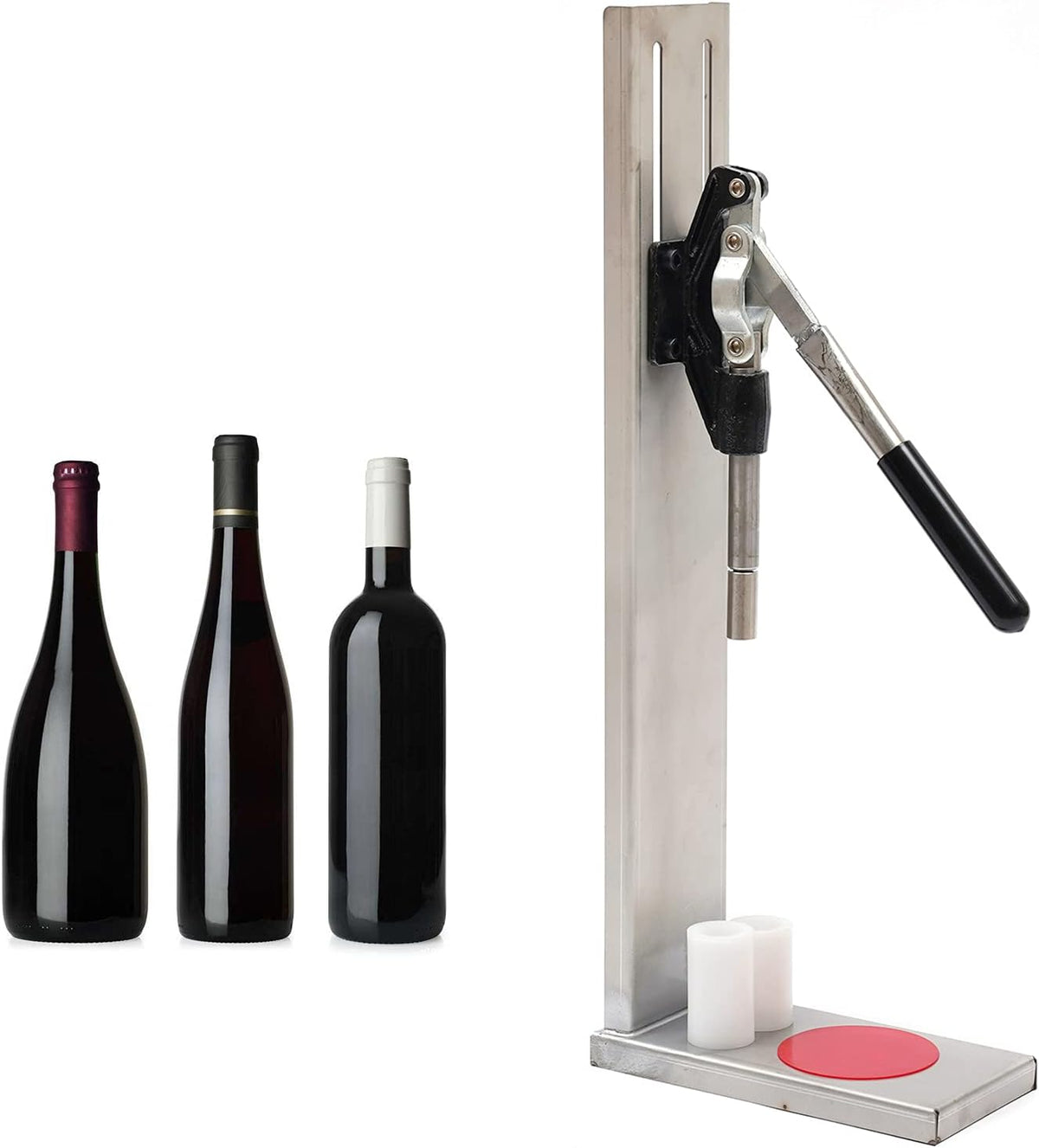 Manual Wine Bottle Corker, Stainless Steel Manual Wine Bottle Corking Machine Inserting Stopper Corking Tool w/ 2 POM