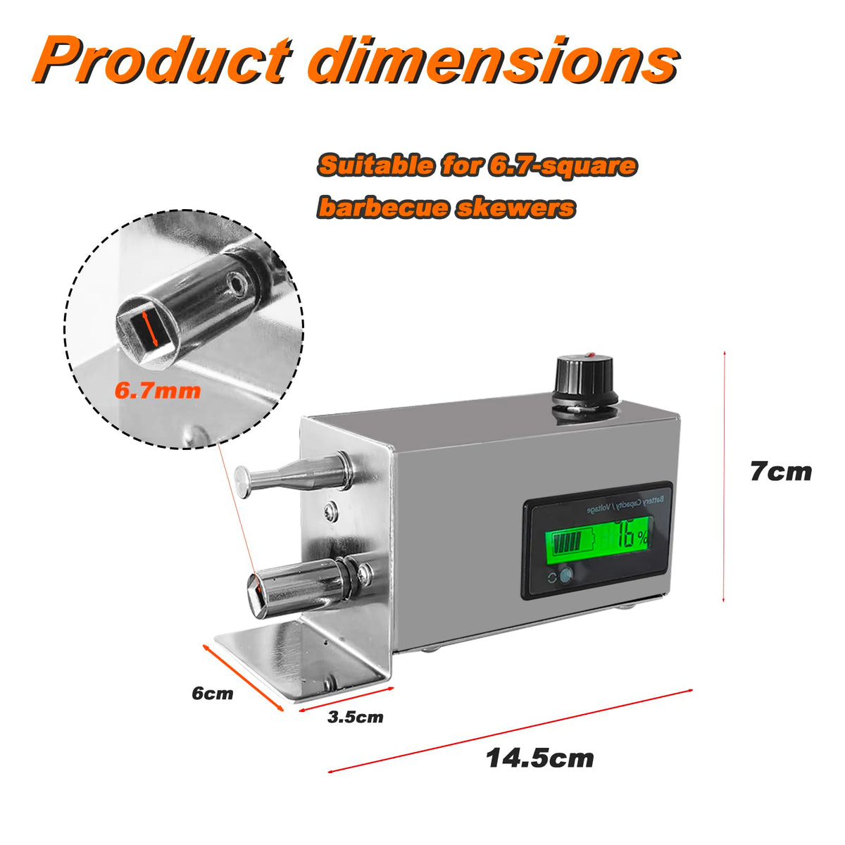 HDWYSY Adjustable Speed Rotisserie Motor for Barbecue Grill with Led Display, DC 12V Rechargeable Battery-Powered, Stainless Steel BBQ Motor High Performance
