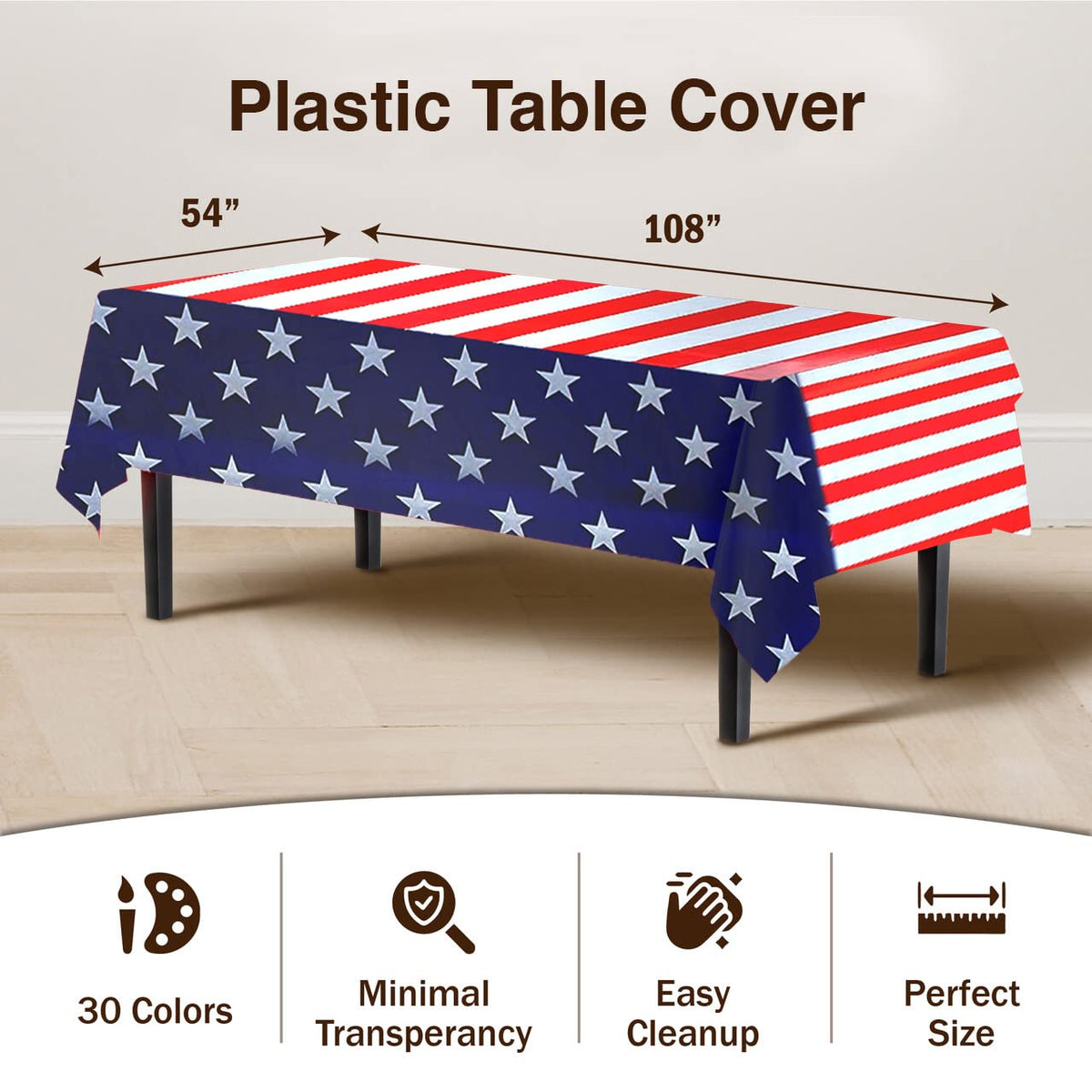 4th of July Plastic Table Cloth Disposable 12 Pack, 54 x 108