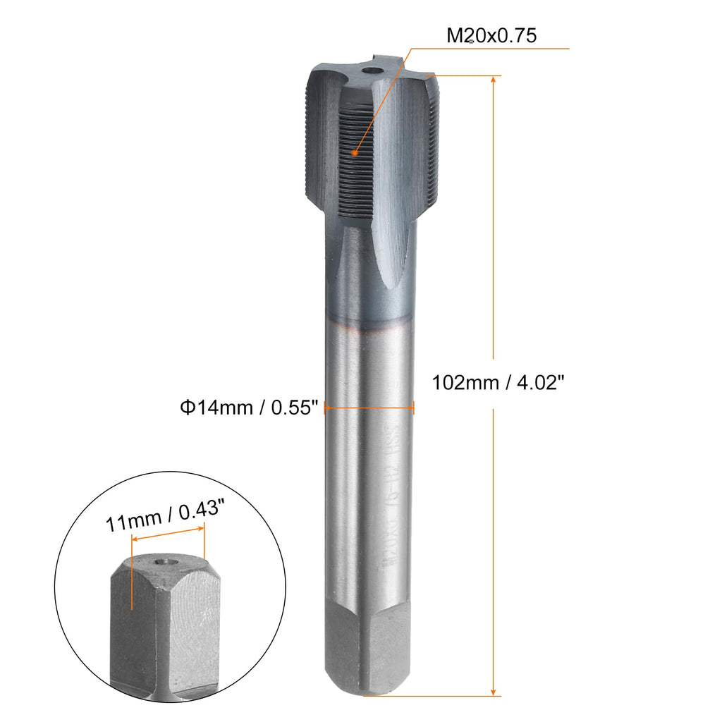 HARFINGTON M20x0.75 Metric Thread Tap 6542 Cobalt High-Speed Steel TiCN Coated Plug Tap Right Hand Straight Flutes Screw Threading Hand Tap