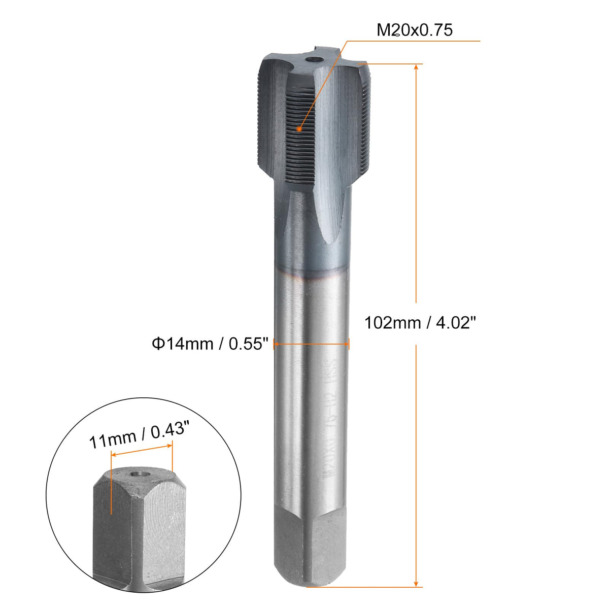 HARFINGTON M20x0.75 Metric Thread Tap 6542 Cobalt High-Speed Steel TiCN Coated Plug Tap Right Hand Straight Flutes Screw Threading Hand Tap