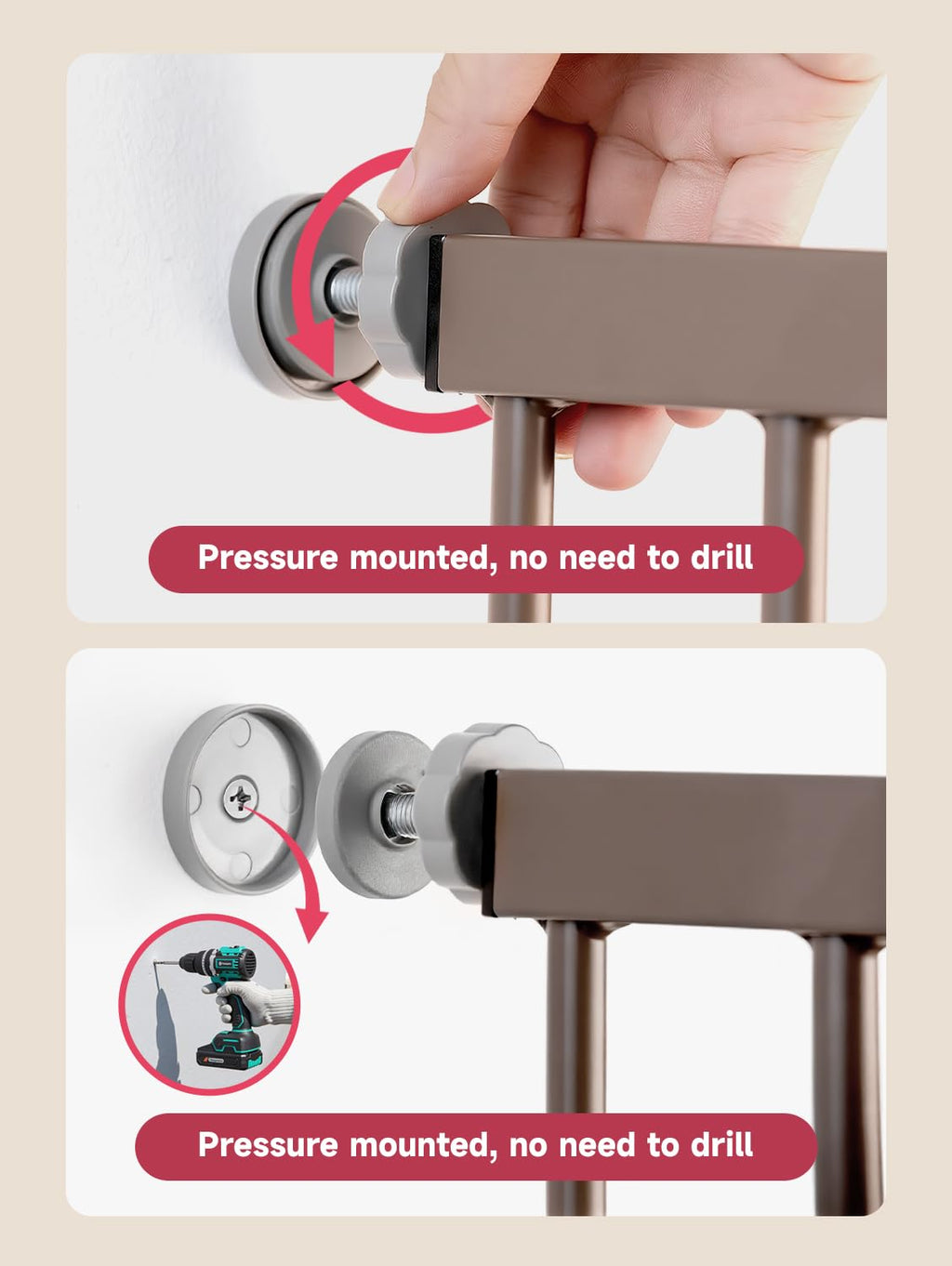 29.5-46" Extra-Tall & Extra-Wide Adjustable Hardware/Pressure-Mounted Pet & Child Safety Gate with Auto-Close Walk-Through Door for Stairs, Hallways & Wide Doorways