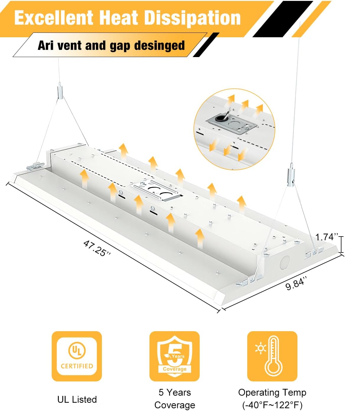 4FT LED Linear High Bay Light 400W/320W/240W/160W&4000K/5000K Adjustable
