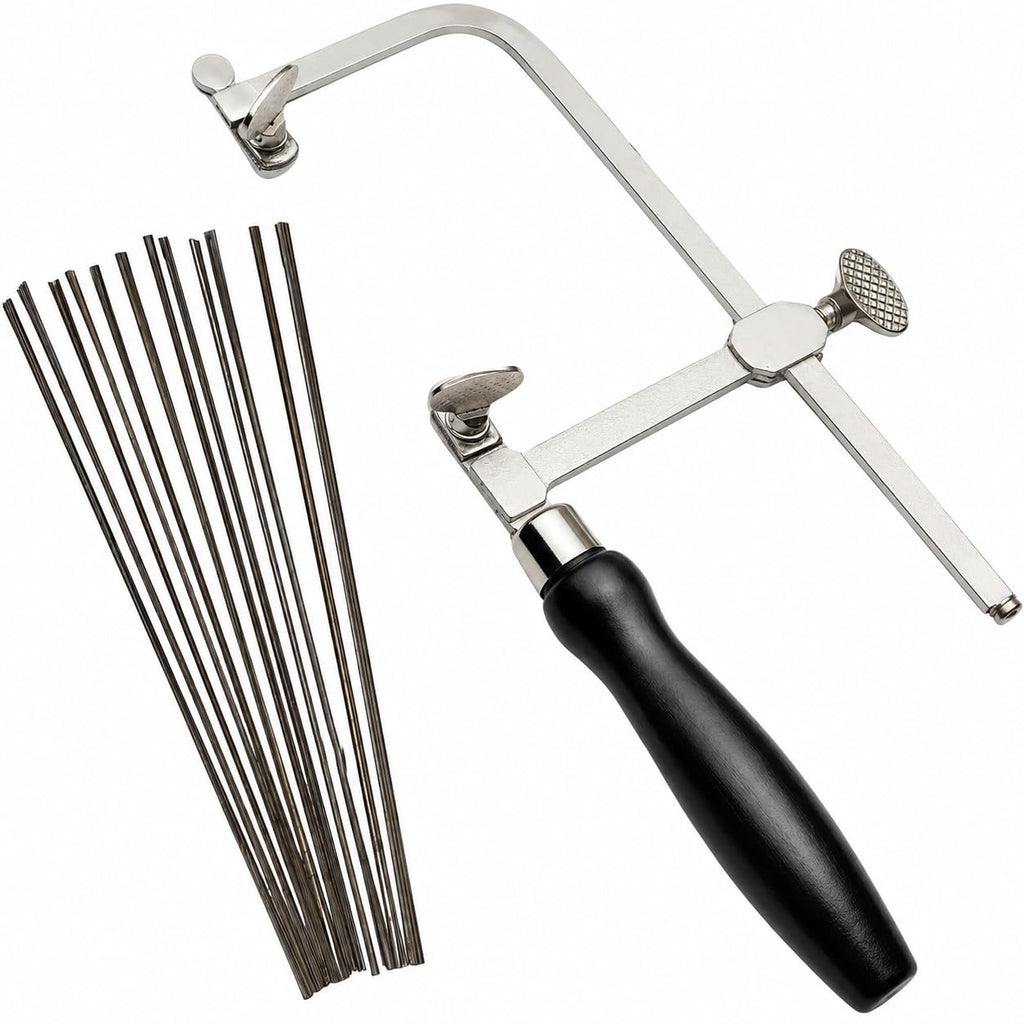 TAURISH German Style Adjustable Jewelers Saw Frame with 144 Assorted Blades