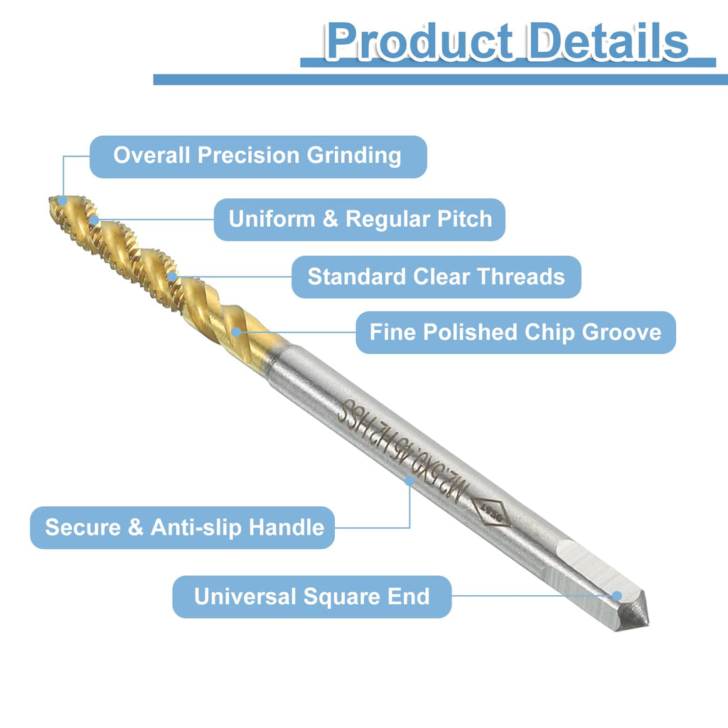 uxcell 2pcs Spiral Flute Thread Taps, M2.5 x 0.45 H2 Screw Threading Tap