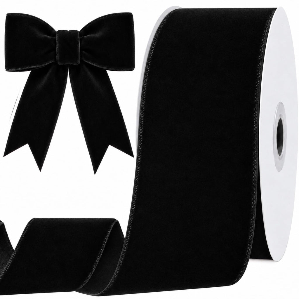 25 Yards Black Velvet Ribbon for Christmas Tree, 2 Inch