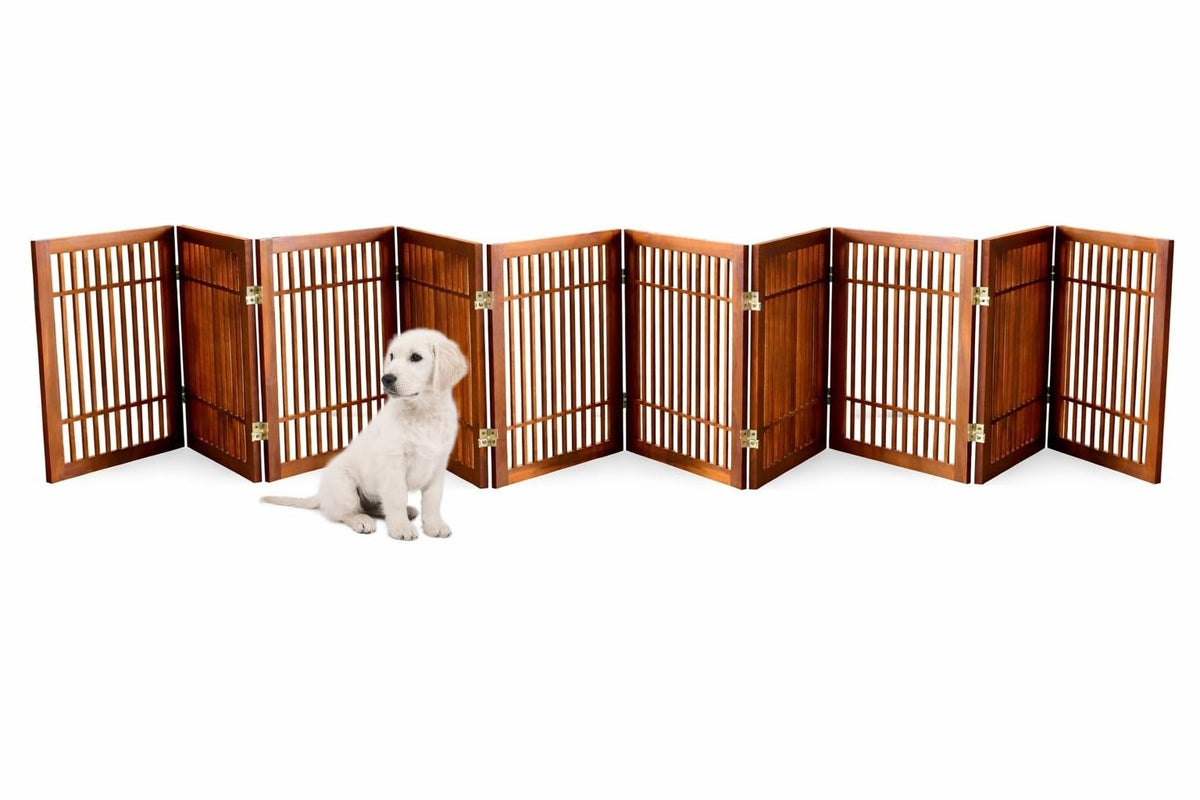 Freestanding Solid Wood Folding Pet & Dog Barrier Gate with Support Feet for Wide Indoor Openings, Hallways & Stairs
