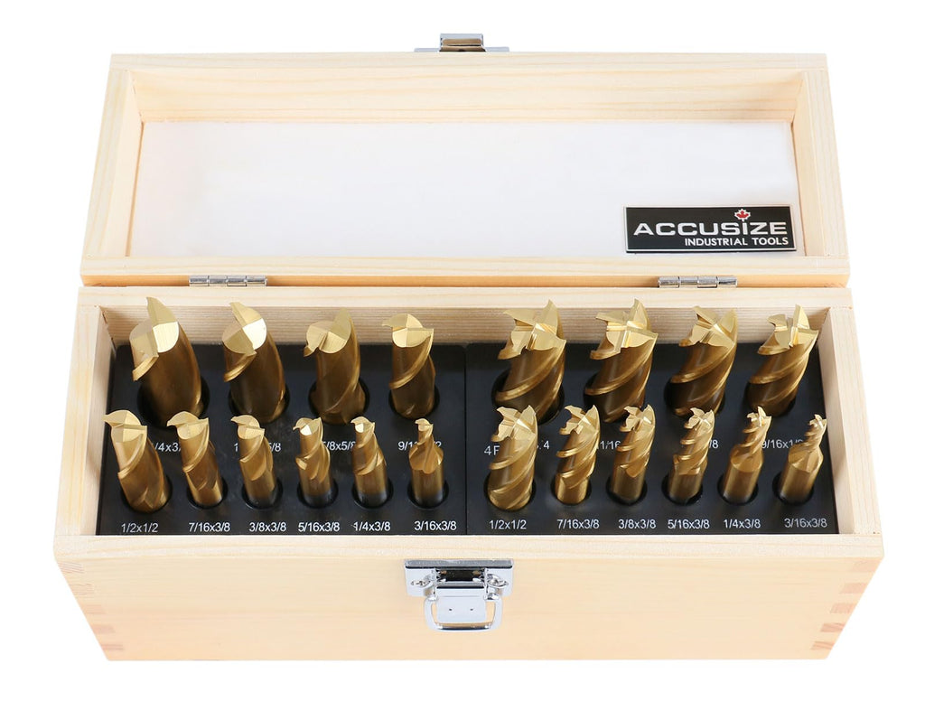 Accusize Industrial Tools End Mill, 3/16" to 3/4", 20 Pc, 1810-0100
