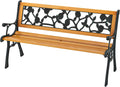 49.5" 3-Person Outdoor Bench with Floral Pattern Backrest | 470 Lbs Load, Garden Bench w/ Slatted Seat & Curved