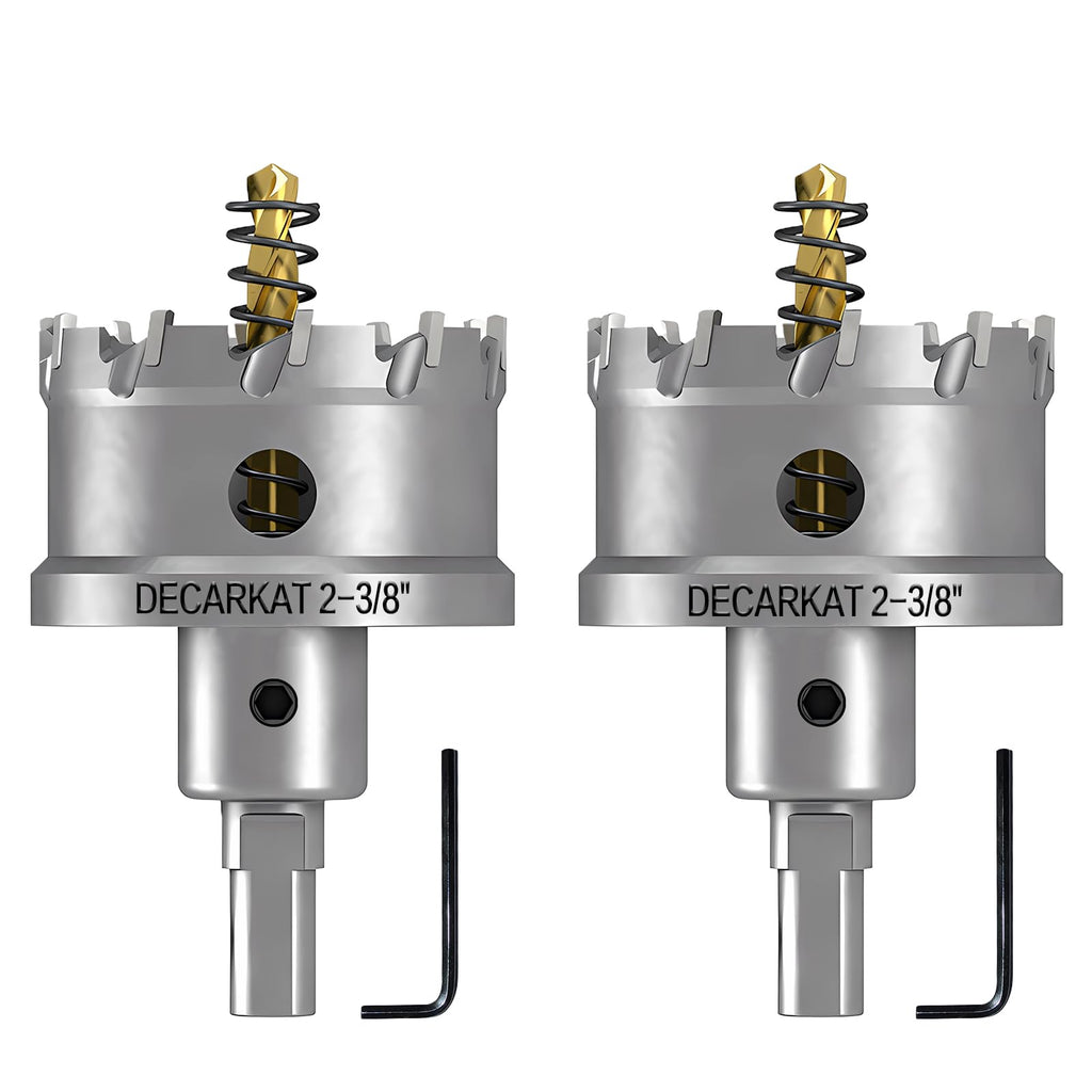2-Pack 2-3/8" TCT Hole Saws for Hard Metal, Heavy Duty 60mm Tungsten Carbide Tipped Hole Cutters Set with Spring-Loaded Pilot Drill Bits for Stainless Steel, Metal, Iron, and Plastic.