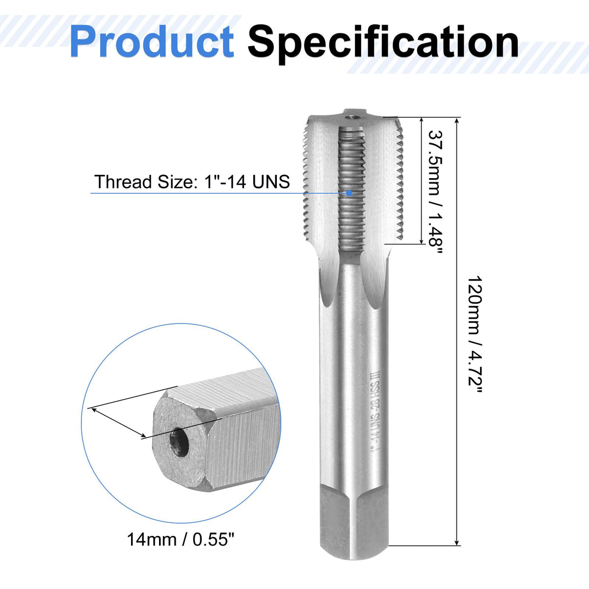 uxcell 3pcs Hand Tap Set, 1"-14 UNS Taper/Plug/Bottom Thread Screw Taps, High Speed Steel Hand Threading Tapping Tool Kit