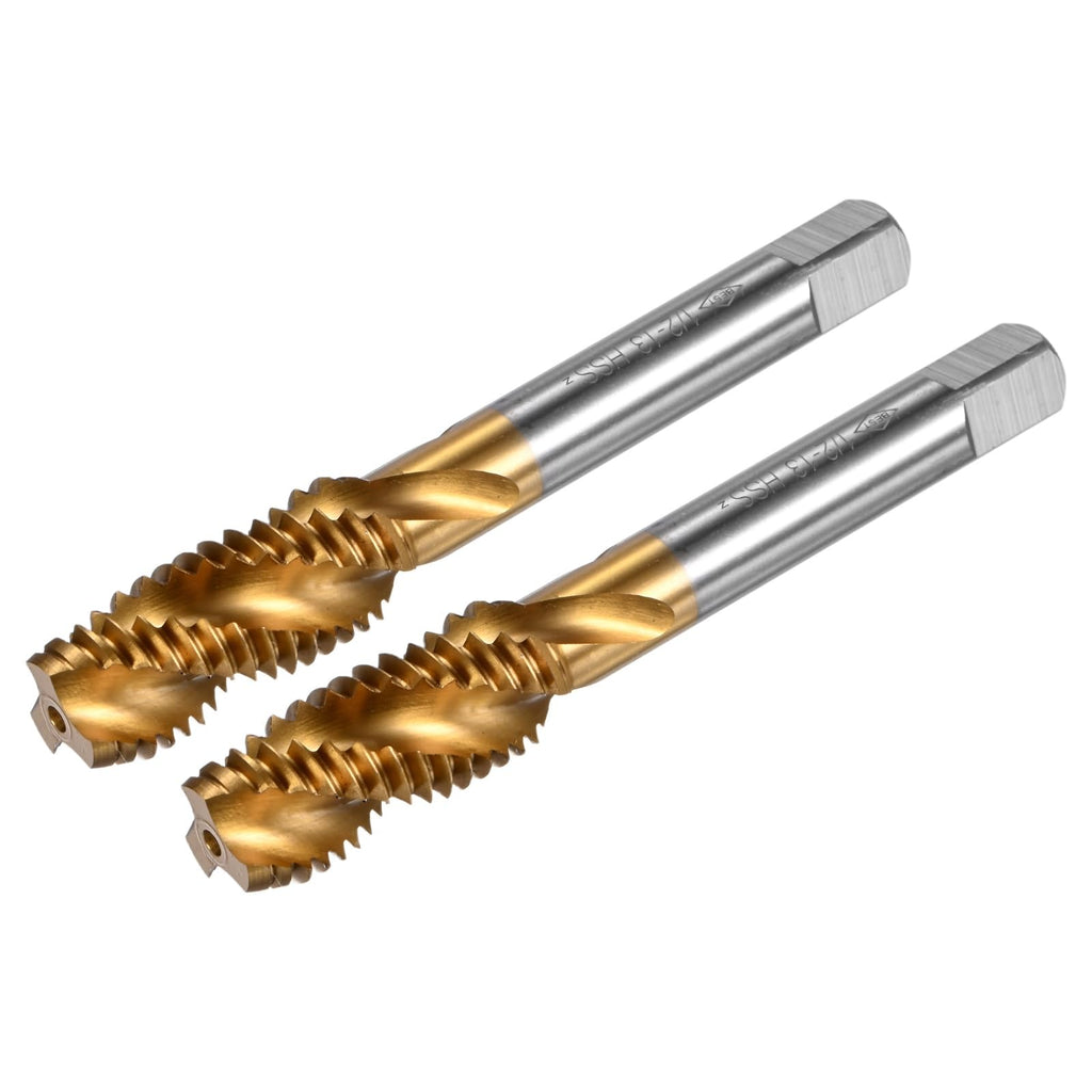 M METERXITY 2-Pack 1/2-13 UNC Spiral Flute Thread Tap, HSS Titanium Coated Right Hand Threading Tap Screw for Drilling/Milling Machines/CNC Machine Tools, Tapping Tool