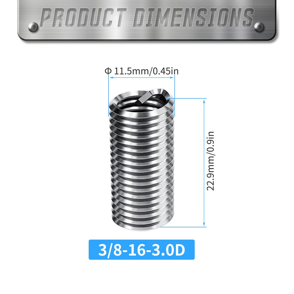 FOCMKEAS 10 Pcs Wire Thread Insert 3/8-16 UNC, 3.0D, 304 Stainless Steel