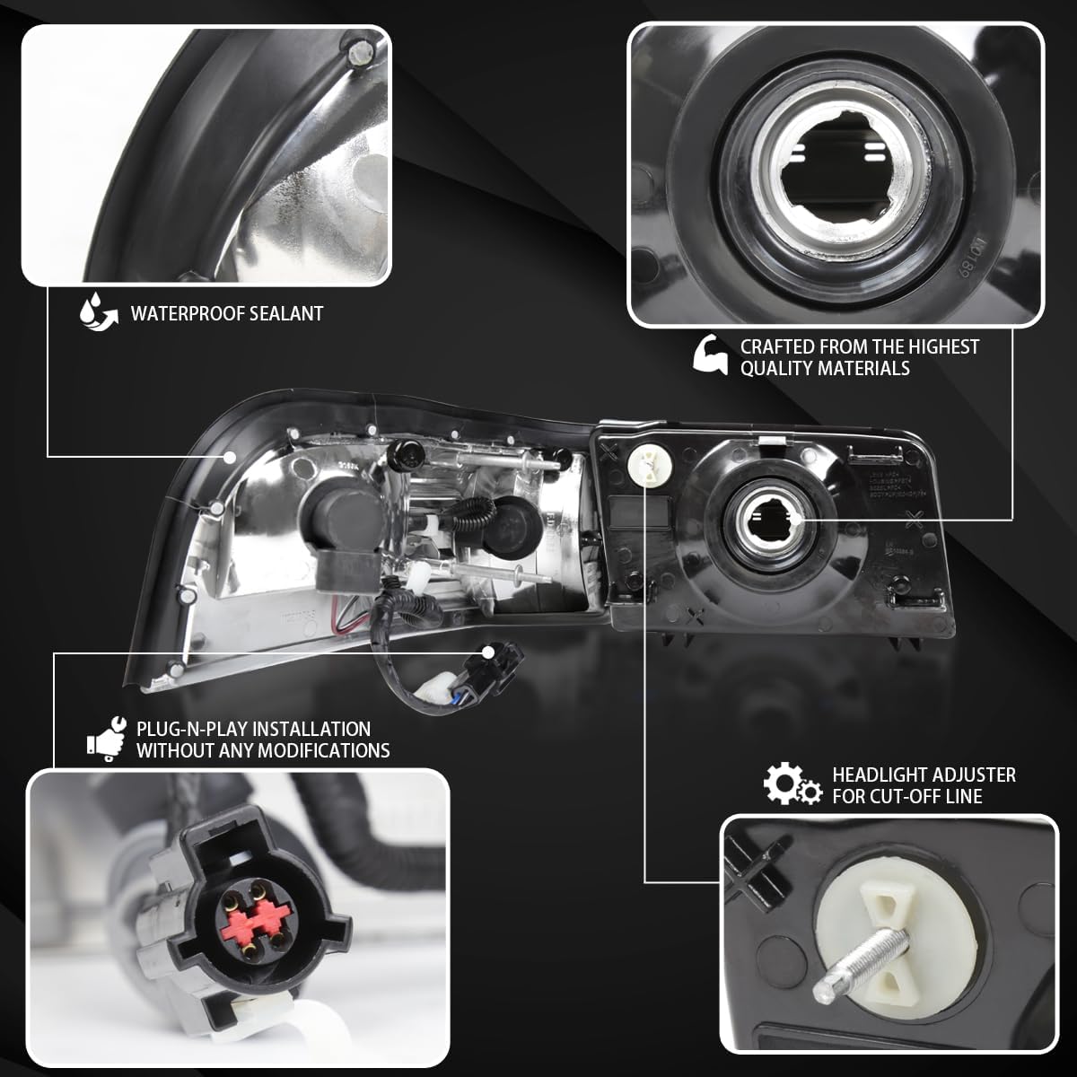 Autozensation Headlights For 2006-2011 Mercury Grand Marquis Black