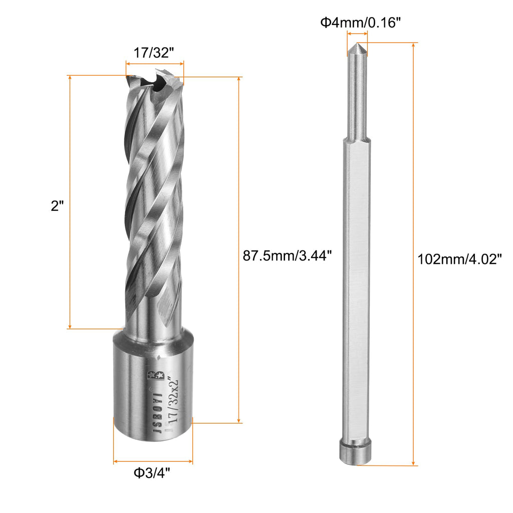 HARFINGTON Annular Cutter 17/32" Cutting Diameter Shank 3/4" with 2" Depth of Locating Pin M2 High-Speed Steel Drill Bit Annular Cutter for Standard Magnetic Drills Machine Tools Mills