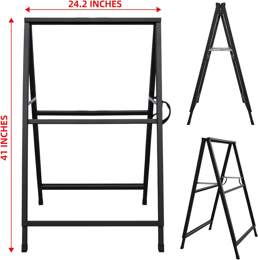 Heavy Duty Slide-in Folding A Frame Sign Sandwich Board Sidewalk Sign 24x36Inch Coated Steel Metal Double-Sided