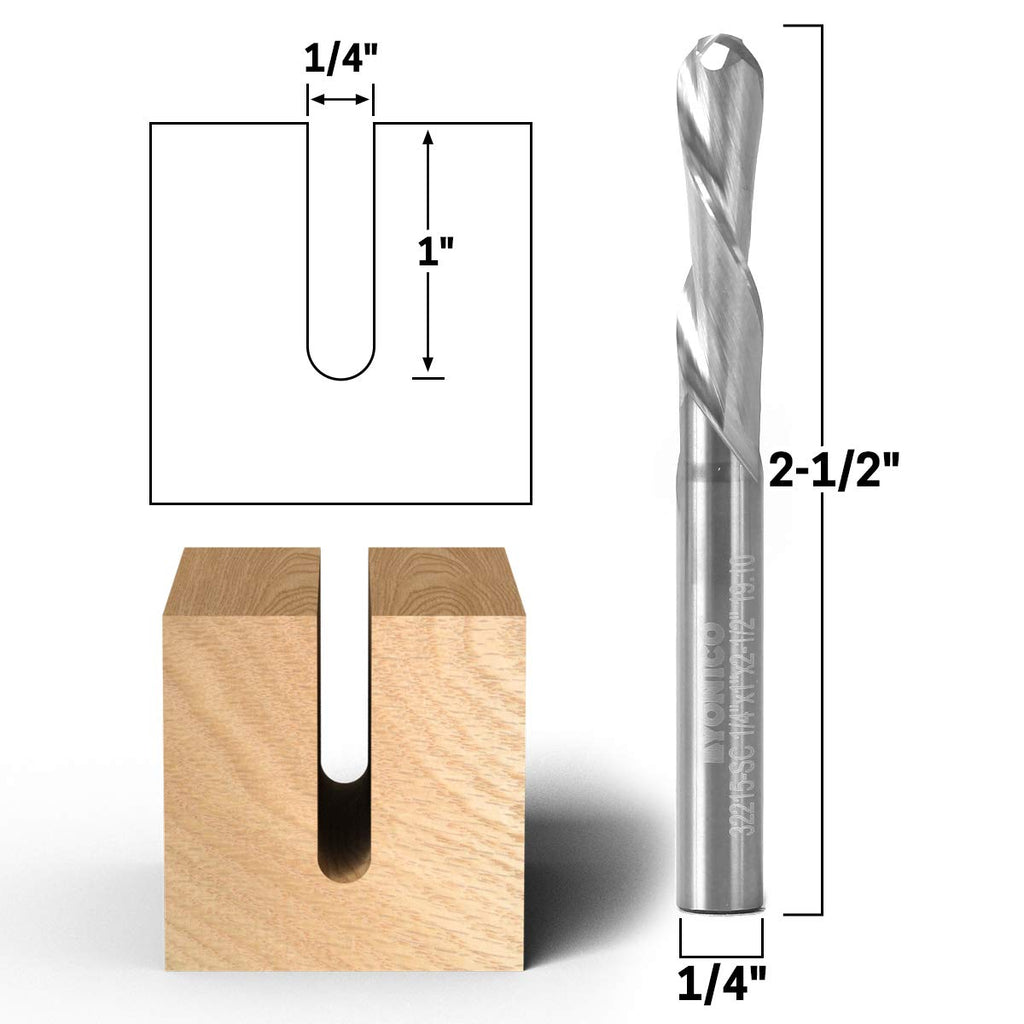 YONICO Carbide Ball Nose End Mill CNC Router Bits 2 Flute Spiral 1/4-Inch Dia. Downcut 1/4-Inch Shank 32215-SC