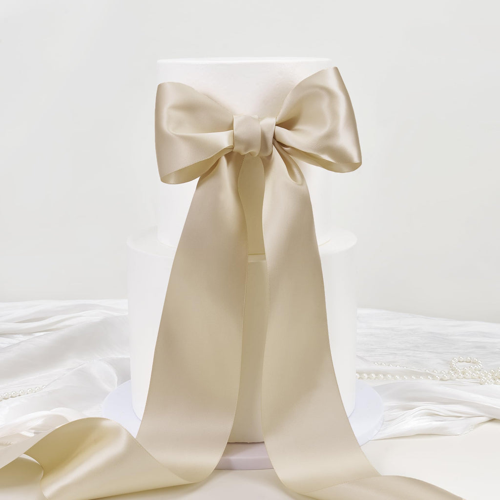 3 Inch Champagne Ribbon Double Face Continuous Satin Ribbon for Bows Gift Wrapping Flower Bouquet Chair Sashes
