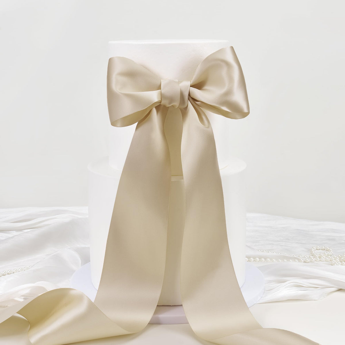 3 Inch Champagne Ribbon Double Face Continuous Satin Ribbon for Bows Gift Wrapping Flower Bouquet Chair Sashes