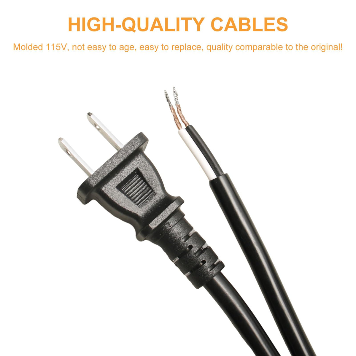 Replacement Power Cord 8FT 18/2 Power Tool Cord Supply Cable for AC Appliance for Drills, Sanders, Chop Saws, Grinders, Vacuums, Miter Saws, Appliances, Motors etc Power Tools