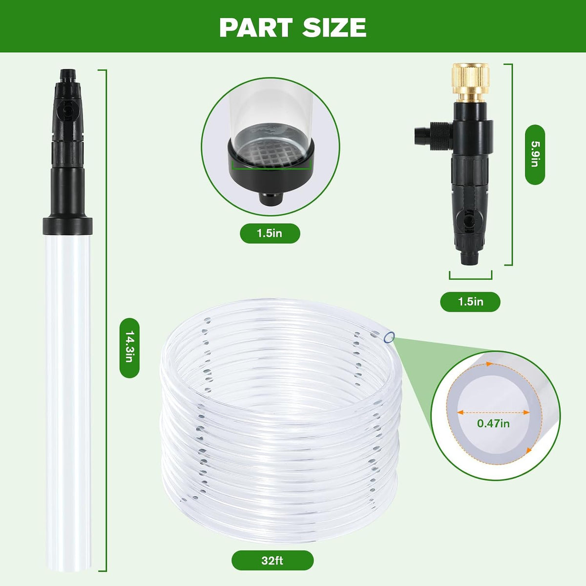 Aquarium Siphon Vacuum Gravel Cleaner Kit for Fish Tank（32ft）