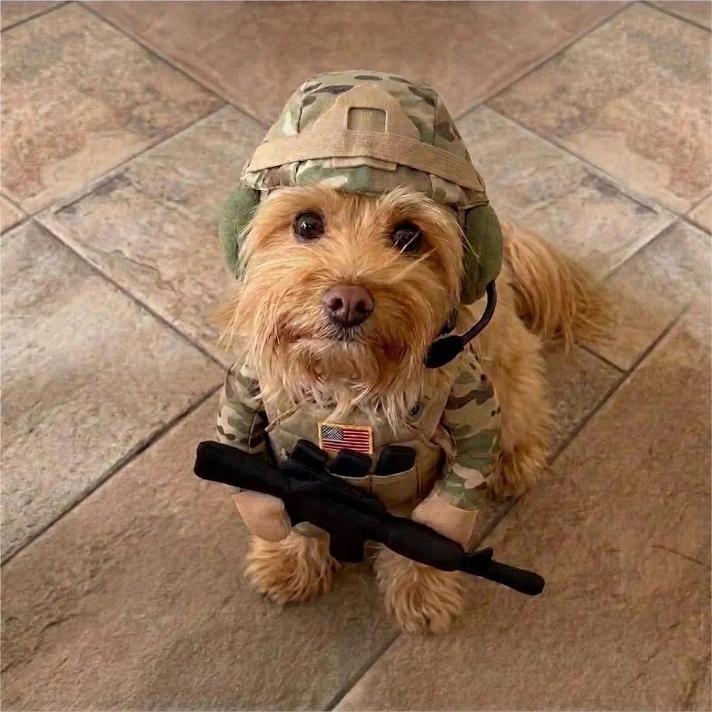 Funny Tactical Soldier Pet Costume Front-Facing Military Uniform