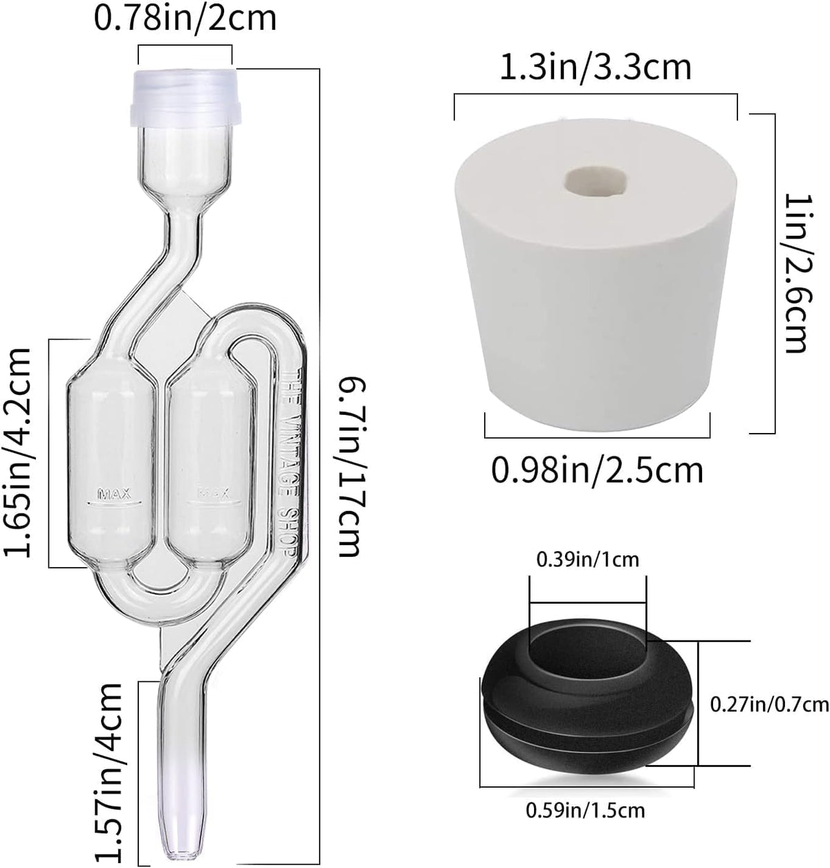 Bubble Airlock Set, 3 Airlocks for Fermenting, 3 Drilling #6 Stoppers and 6 Airlock Grommets, Used for Brewing Wine