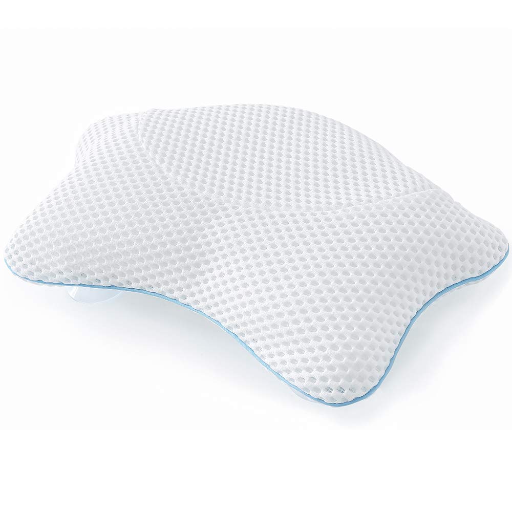 Non Slip Bath Pillow, Luxury Spa Bathtub Head & Neck Rest Support, Permeable Quick Drying Air Mesh Tub Pillow with 4