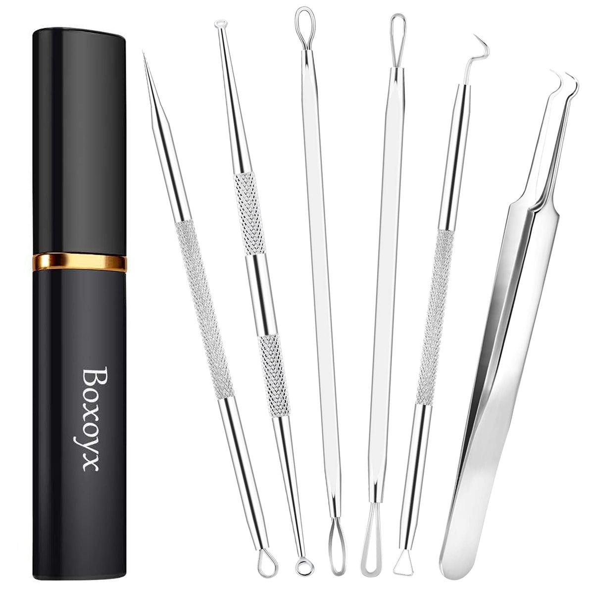 Pimple Popper Tool Kit - 6 Pcs Blackhead Remover Comedone Extractor Tool Kit with Metal Case for Quick and Easy