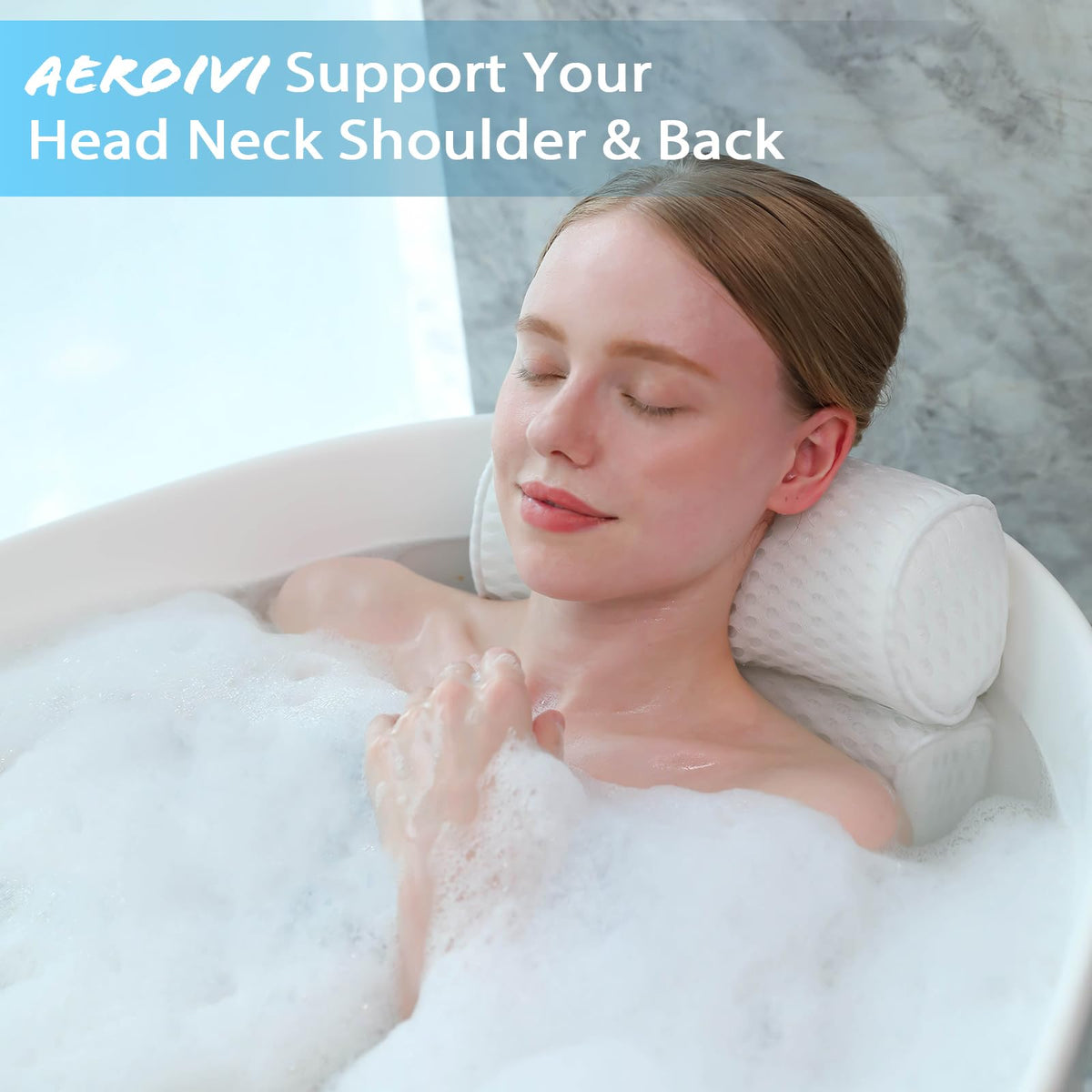 Luxury Bath Pillows for Tub Soft Mesh Strong 6 Suction Cups White