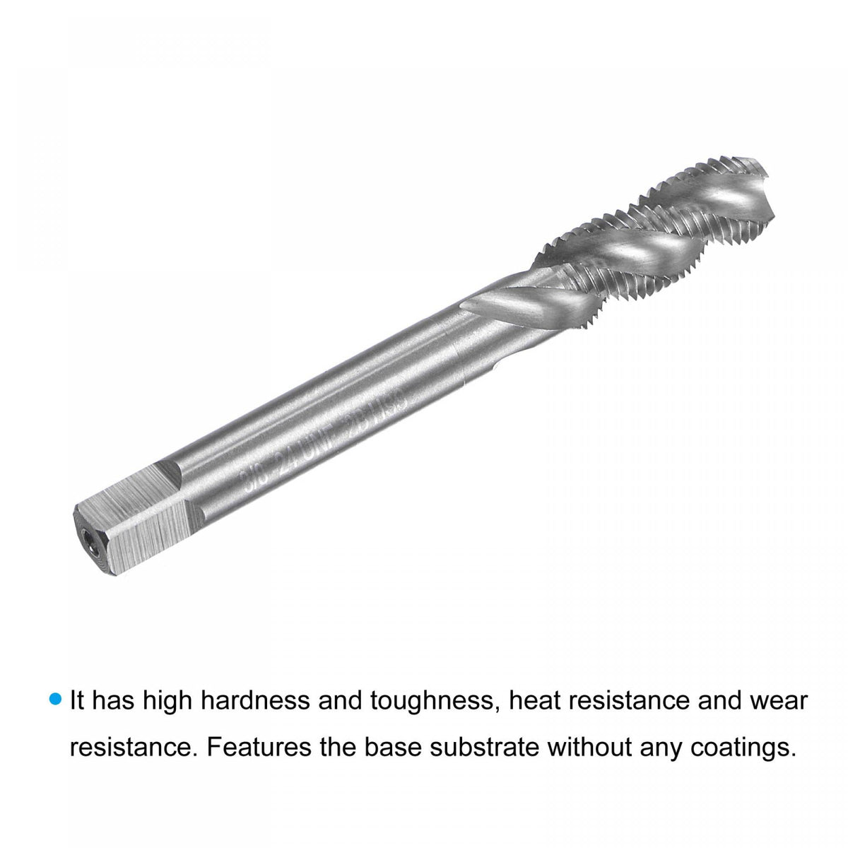 uxcell Spiral Flute Taps 3/8-24 UNF 2B High Speed Steel (HSS) Uncoated Tap