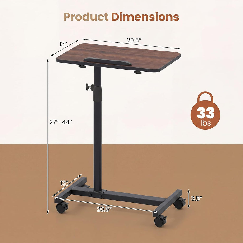 Overbed Table with Wheels, Medical Adjustable Bedside Table, Walnut
