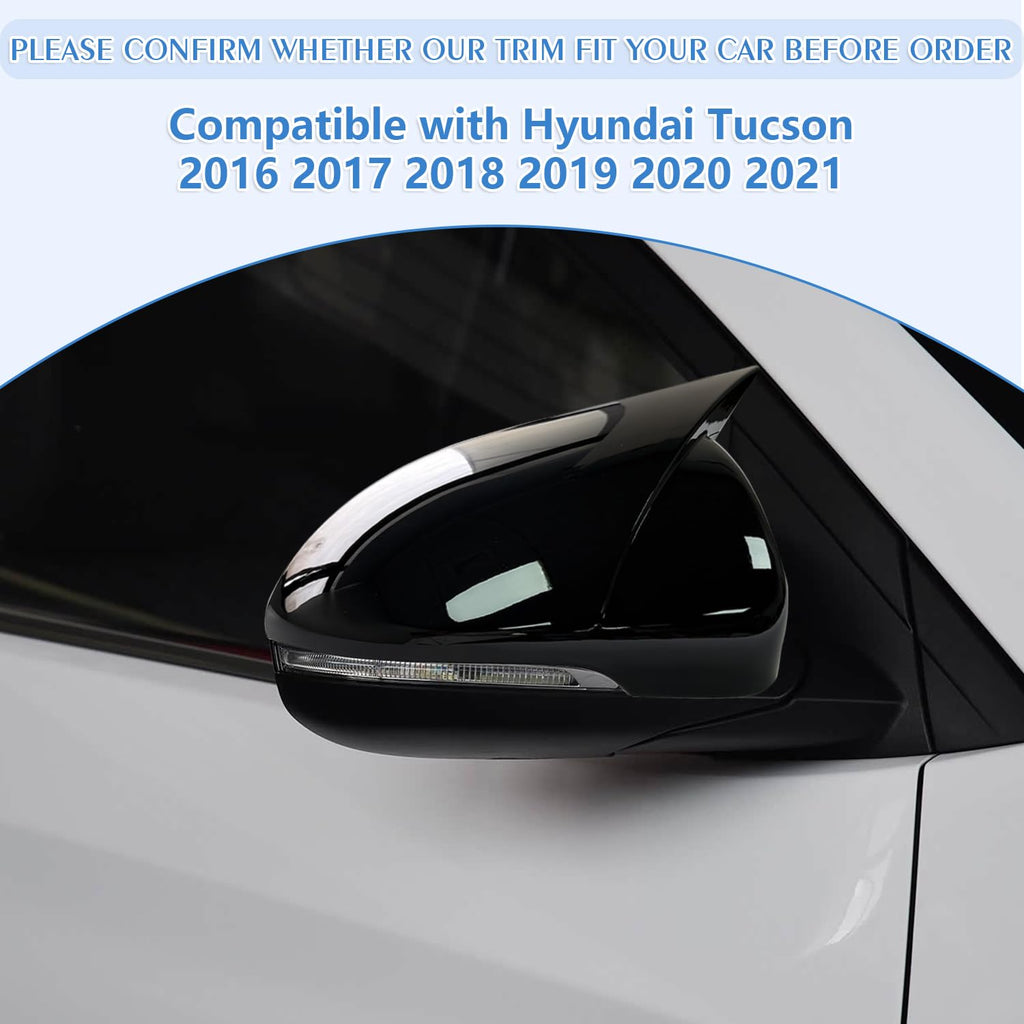 Bocooka Compatible with Hyundai Tucson 2016 2017 2018 2019 2020 2021 with Turn Signal Accessories Car Exterior Ox Horn Design Door Side Rearview Mirror Guard Cover Trim Caps - Glossy Black Style 2PCS