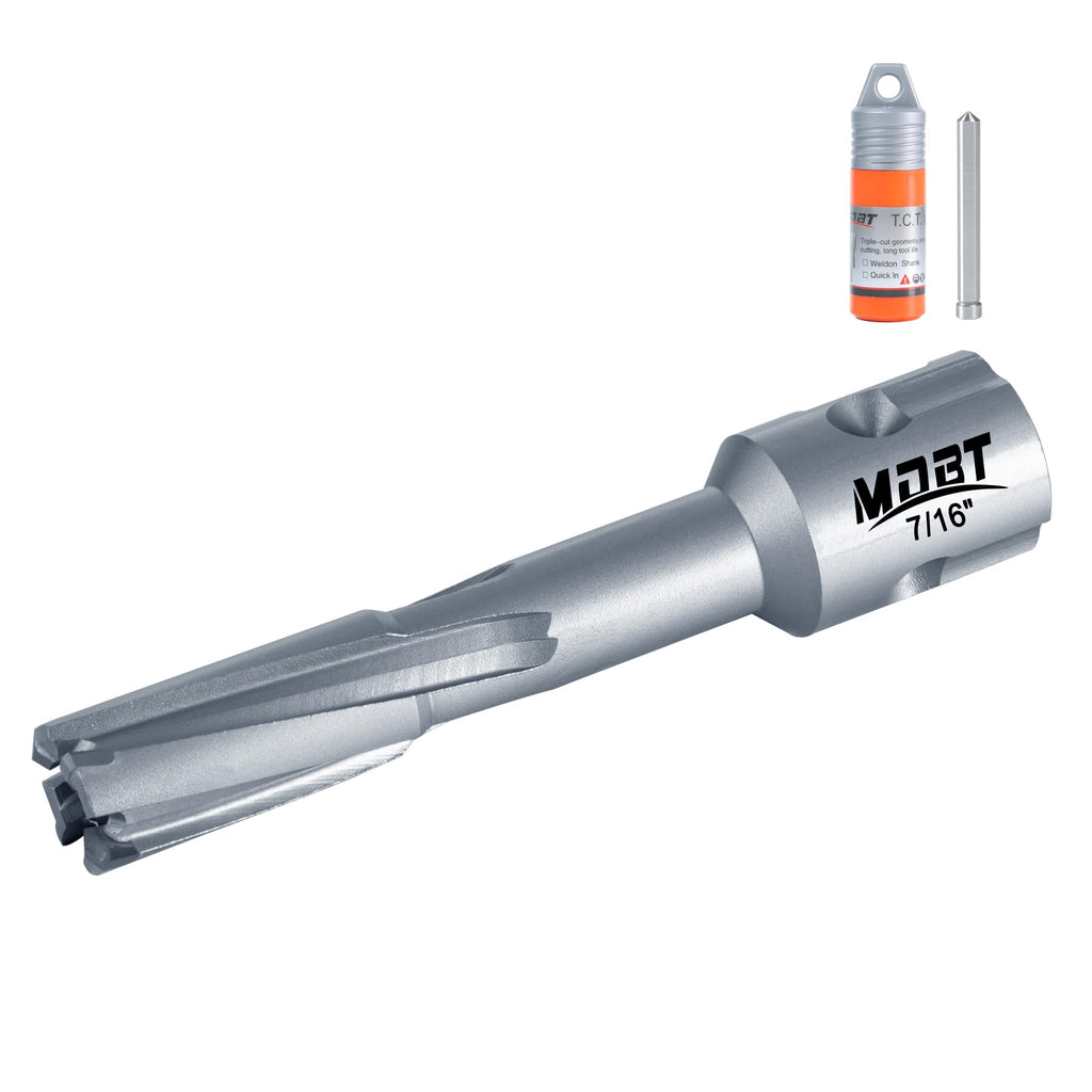 MDBTTOOLS TCT Annular Cutter, 7/16" Diameter and 2INCH Depth, Universal Shank Compatible with 3/4" Weldon Shark and Other Standard Tool Holder