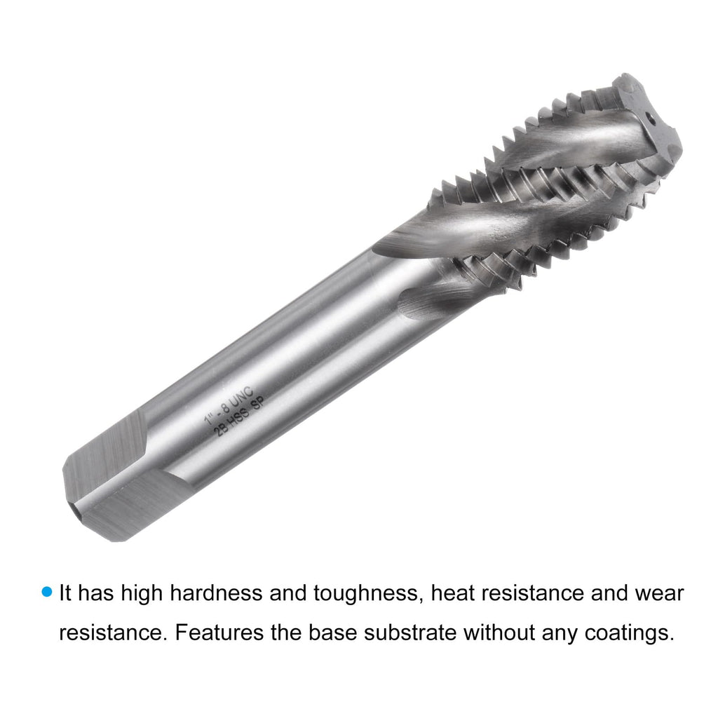 uxcell Spiral Flute Taps, 1-8 UNC 2B High Speed Steel (HSS) Uncoated Machine Thread Milling Threading Screw Tap 4 Flutes Tapping Tool