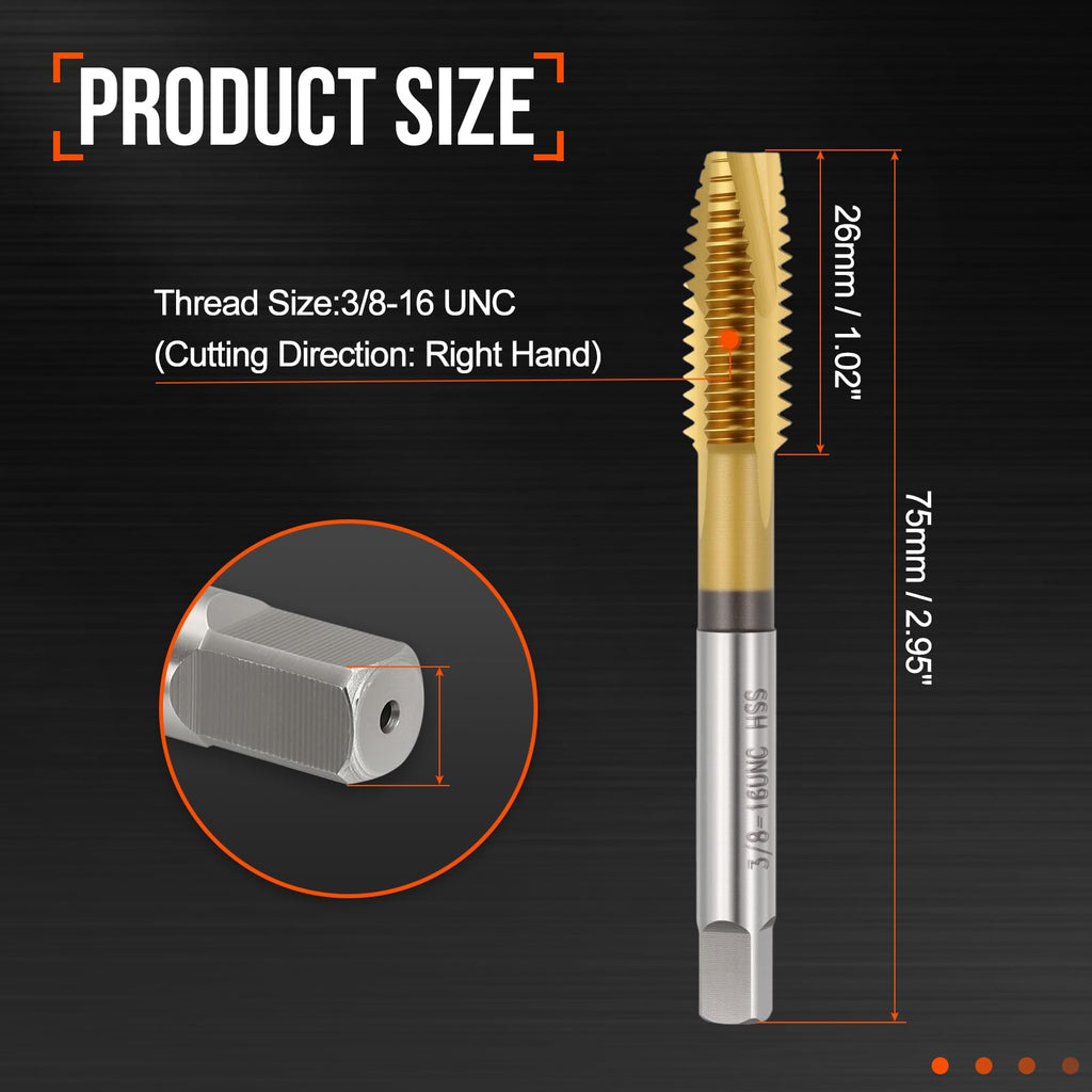 Workkyma 3/8-16 UNC Spiral Point Tap M2 High Speed Steel Titanium