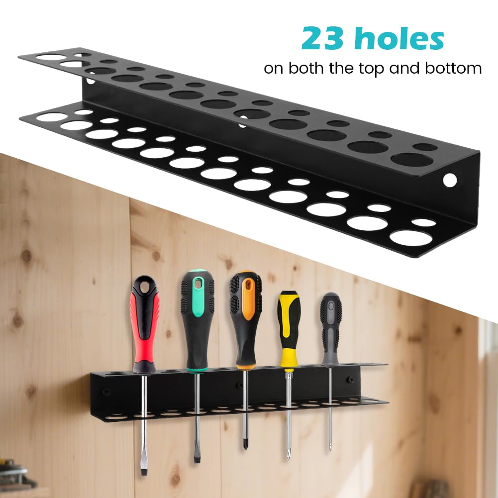 12.6" Screwdriver Holder Wall Mount with 23 Holes, Hand Tools Organizer, Heavy Duty Metal Utility Storage Rack for