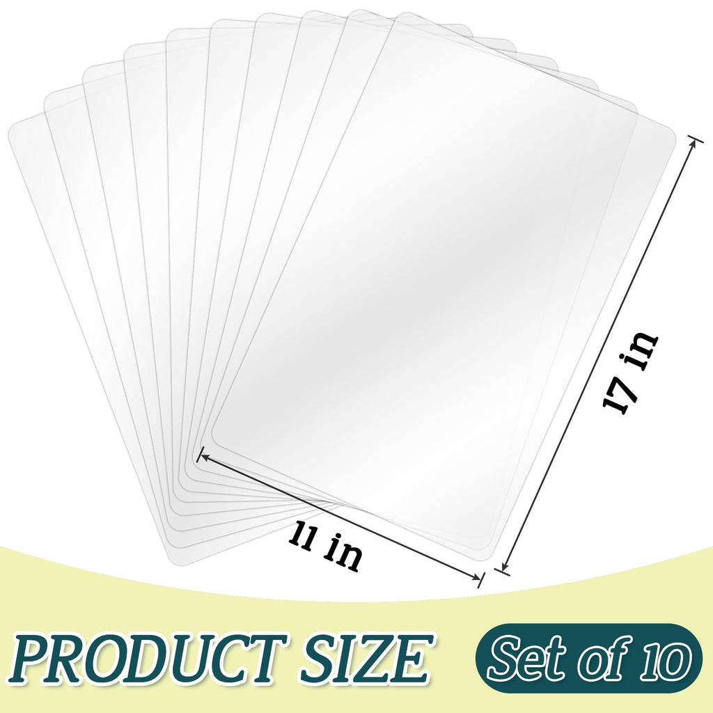 10 Pack Plastic Placemats 17x11 Inch, Clear Place Mats Wipeable, Vinyl Table Mats for Kitchen Dining Table
