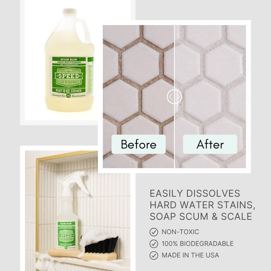 Scum Bum Non Toxic Hard Water Bathroom Cleaner + Refillable Spray Bottle