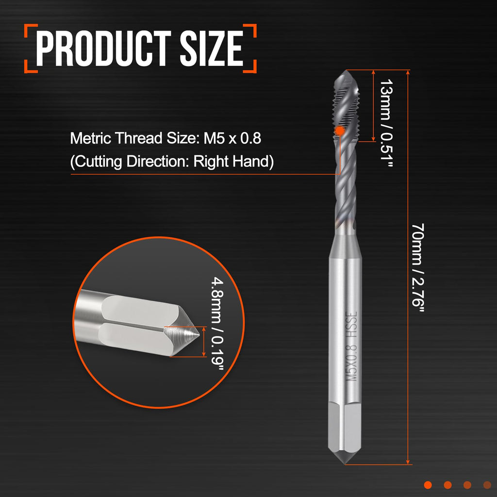Workkyma M5 x 0.8 Spiral Flute Thread Tap M35 High Speed Steel TICN